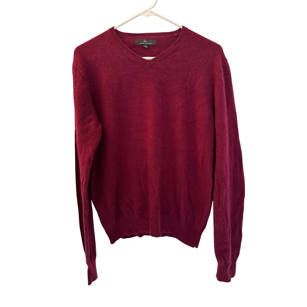 Marc Anthony Mens 100% Cashmere V-Neck Sweater Burgundy Red Large